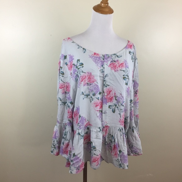 SOMEDAYS LOVIN Floral Wide Sleeve Peplum Shirt Top - Picture 3 of 7